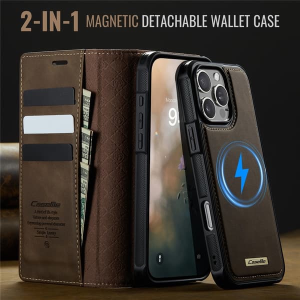CASEME Til iPhone 16 Pro Lommebokdeksel Magnetisk Avtakbar RFID Beskyttelse Brown