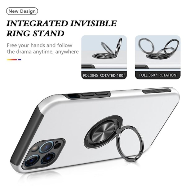 iPhone 14 Pro Finger Ring Kickstand Hybrid Case - Silver Silver