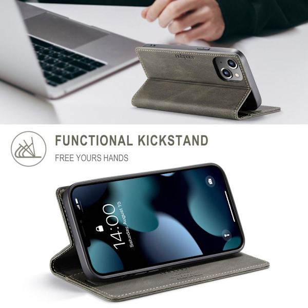 AUTSPACE A01 Retro tegnebog taske til iPhone 13 - Kaffe Brown