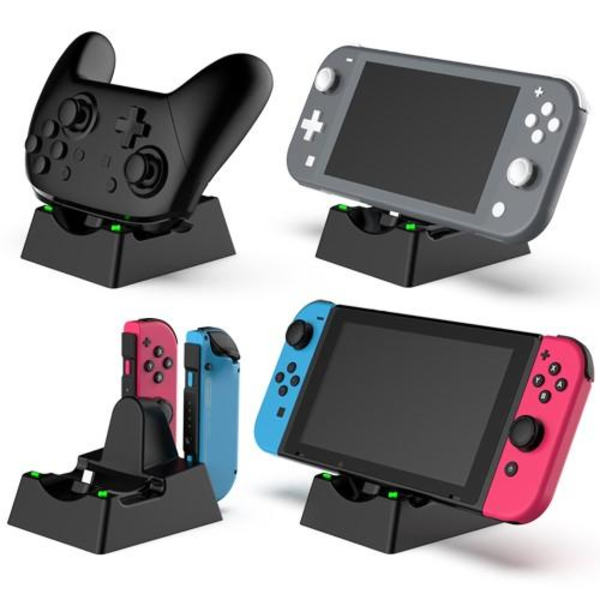 Kompatibel med Nintendo Switch + Lite + Oled USB-C Laddningsställ Laddare Svart