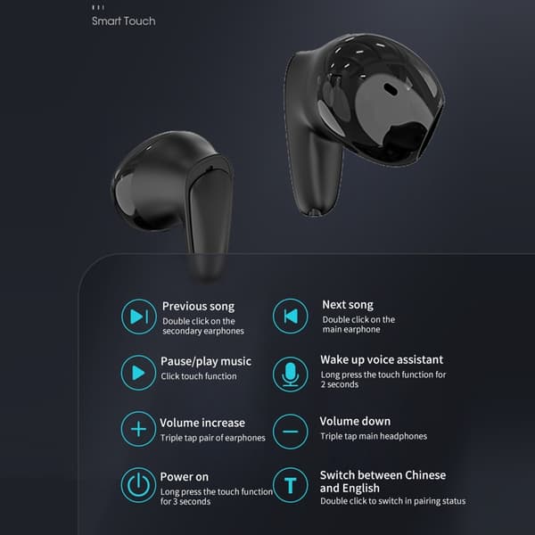 150 Sprog Oversættelse Oversætter Smart Voice Bluetooth In Ear-hovedtelefoner - Sort Black