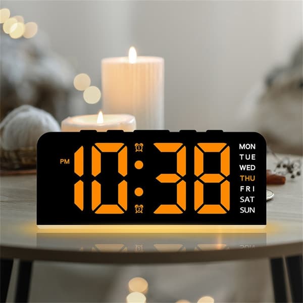 LED-klocka Digital Väckarklocka Stor Display Datum Temperatur Väckarklocka - Svart / Orange Ljus Orange