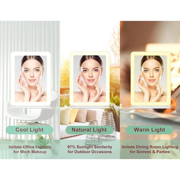 Sammenfoldeligt bærbart LED makeup spejl med 3X forstørrelse White