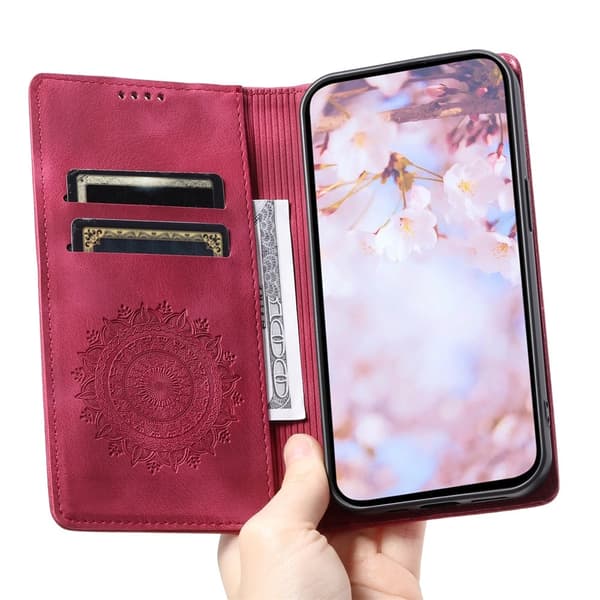 Fodral för iPhone 17 Pro Max med Magnetisk Stängning Mönsterpräglat - Röd Röd