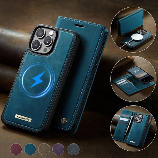 CASEME Til iPhone 15 Pro Max Lommebokdeksel Magnetisk Avtakbar RFID Beskyttelse - Coffee Blue