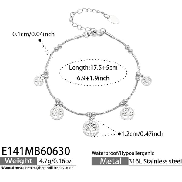 Armband Berlock - Livets träd – ormkedja, hänge zirkon – smycke - Stål Silver