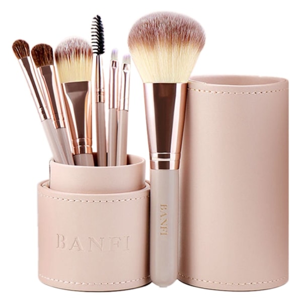 BANFI 7st Ögonskugga Foundation Läpp Makeup Borste Set med Box Rosa