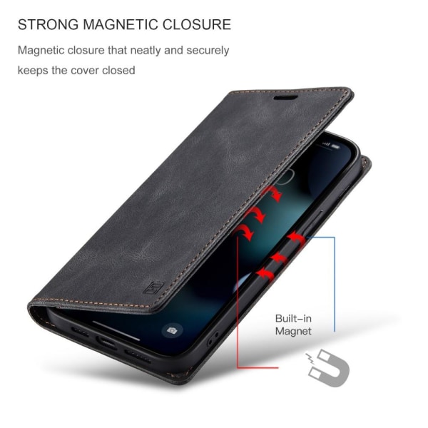 AUTSPACE A01 Retro lompakkokotelo iPhone 13 Pro - musta Black