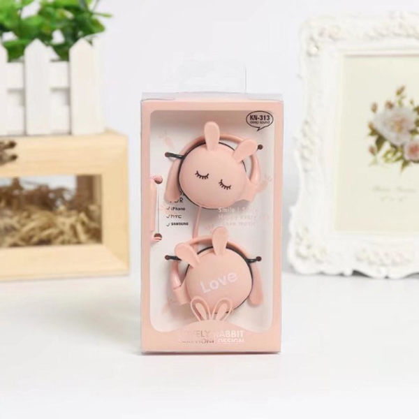 Rabbit Earbuds Over Ear -kuulokkeet Clip Langalliset 3,5 mm Kuulokkeet Mikrofonilla - Vaaleanpunainen Pink