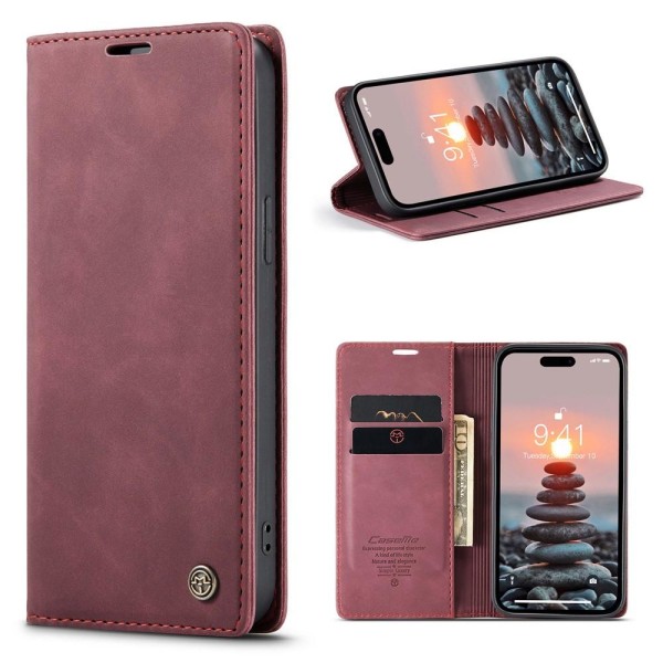 CASEME Retro lompakkokotelo iPhone 15 Prolle - Punainen Red