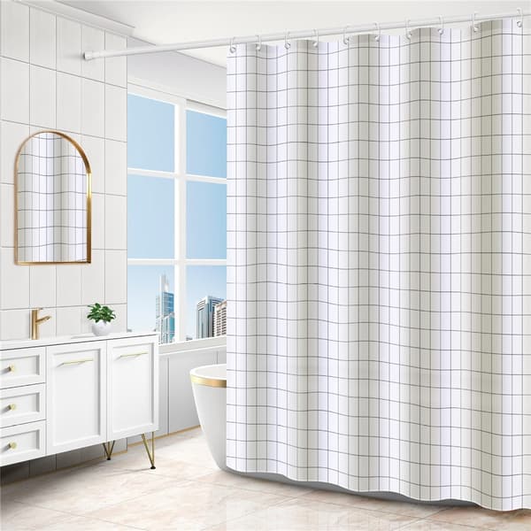 Duschdraperi 180 x 200 cm vattentätt mögelresistent badrumsdraperi – Rutnät Vit