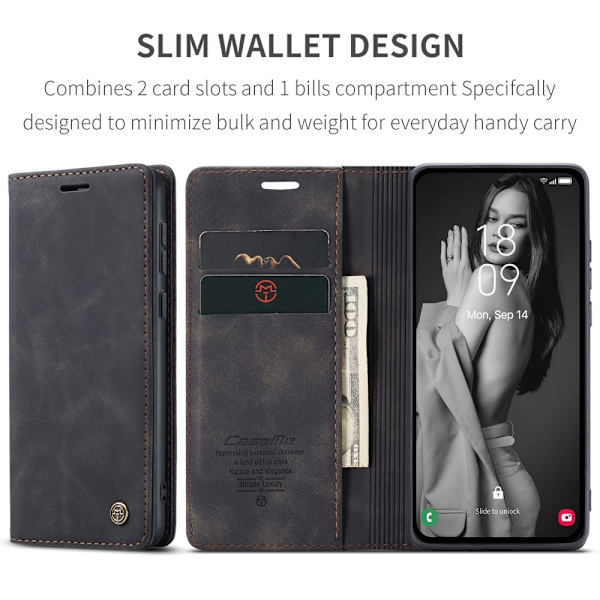 CASEME Retro Lompakkokotelo Samsung Galaxy A35 - Musta Black