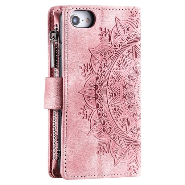 För iPhone 16e plånboksfodral Fodral Skal Mandala blommönster Rosa