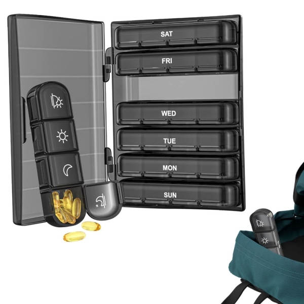 Weekly Pill Organizer 7-Day Portable 28 Grids Daily Pill Box Black