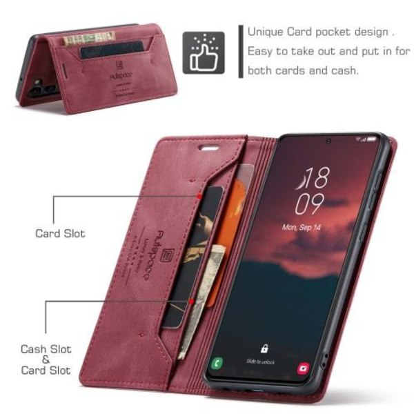 AUTSPACE A01 Retro tegnebog taske til Samsung Galaxy S23+ (Plus) - Rød Red