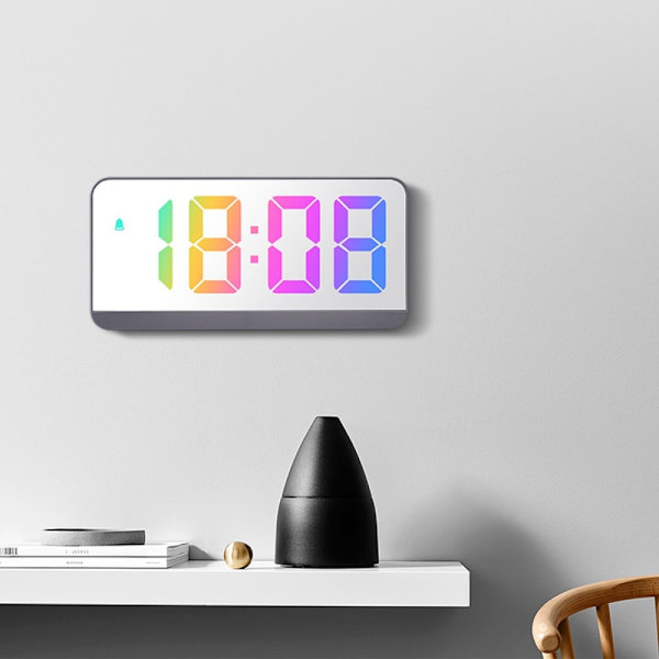 LED-klocka Elektronisk digital väckarklocka Färgglad 12/24H Vit Vit