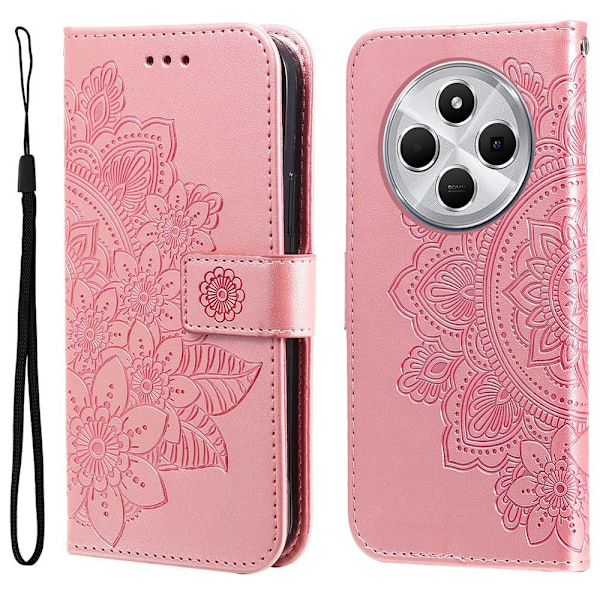 Til Xiaomi Redmi 14C Tegnebogsetui med Blomstermønster og Standerfunktion Pink