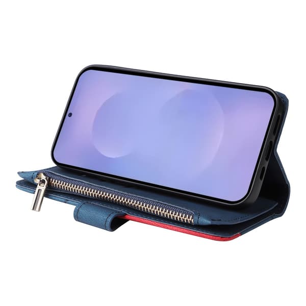 Til Samsung Galaxy S26 Pungcover med Lynlås og Håndledsrem Stander Blue