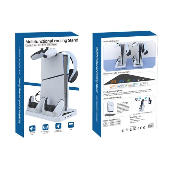 IPLAY til Sony PS5 Slim Digital / Disc Edition Kølestativ Dual Controller Ladestation Headset Ophæng White