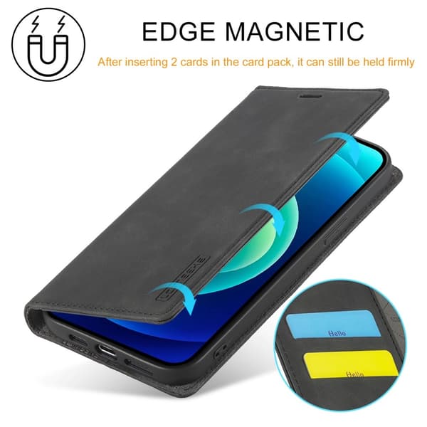 LC.IMEEKE Magnetisk telefontaske til iPhone 15 Pro Stand Wallet Cover Black