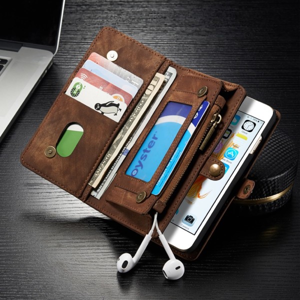 CASEME iPhone 6s 6 Retro Split läder plånboksfodral - Coffee Brown