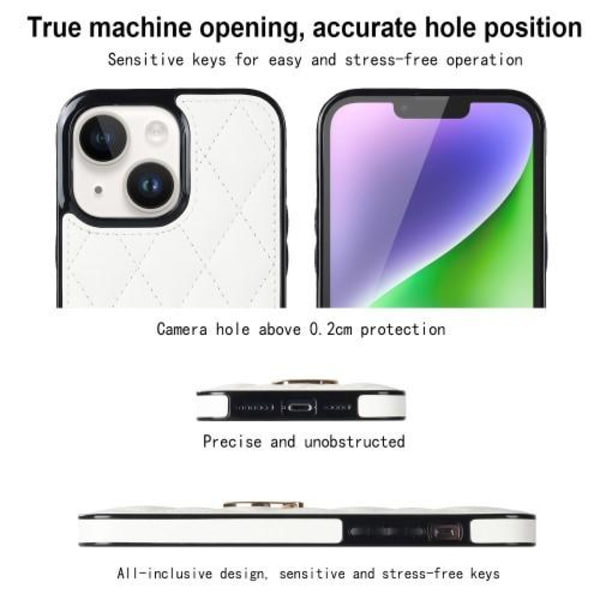 iPhone 14 Rhombus Grid Mönster Skal FingerRing - Vit Vit