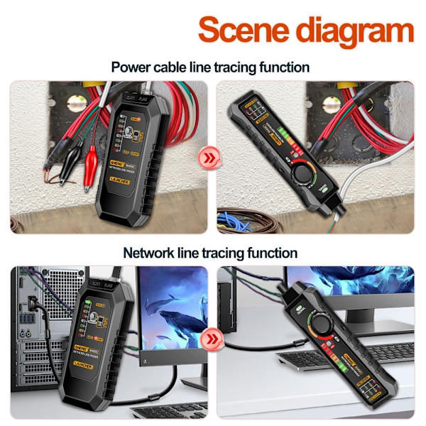 ANENG Netværkskabel Tester Netværk Ethernet Wire Tracker Kabelfinder Black