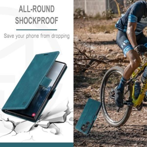 AUTSPACE A01 Retro tegnebog taske til Samsung Galaxy S23 Ultra - Blå Blue