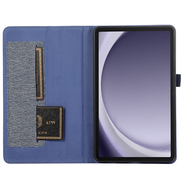 Samsung Galaxy Tab A9 Vikbart fodral korthållare Tygtextur Blå
