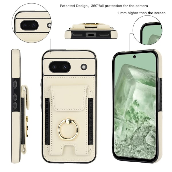 For Google Pixel 8a Kickstand Case Phone Cover with Card Slots White