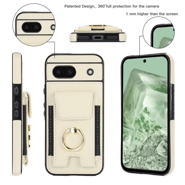 Google Pixel 8a Kickstand Case Puhelimen Suojakotelo Korttipaikoilla White