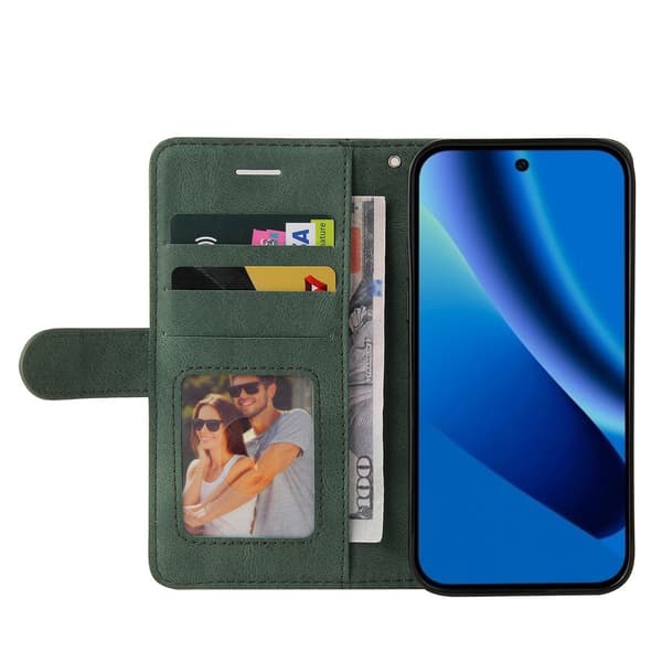 För Google Pixel 10a Plånboksfodral med Stativ Tvåfärgad Design - Grön Grön