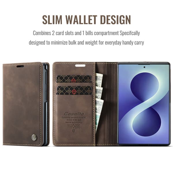 CASEME Telefonplånboksfodral med stöd till Samsung Galaxy Z Fold8 Brun