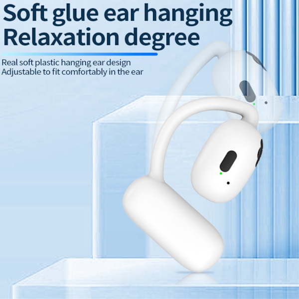 Enkelt øre krok hodetelefon Bluetooth 5.4 Stereo hodetelefon - Hvit White