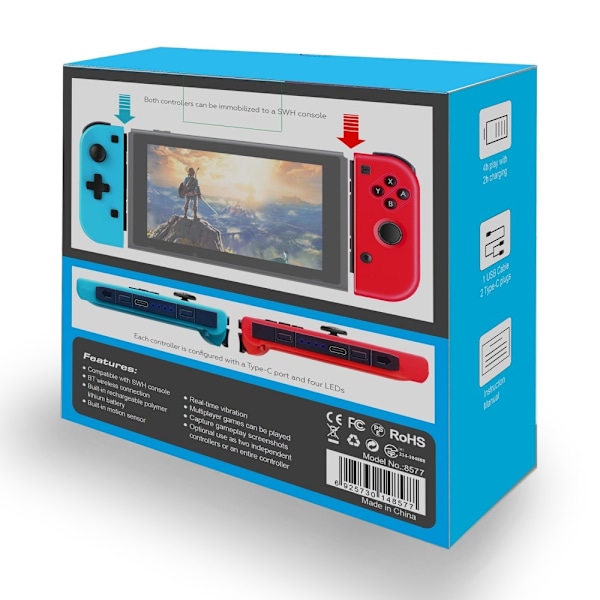 Kompatibel med Nintendo Switch Joypad trådlös Bluetooth-kontroller vänster och höger gamepad Blå