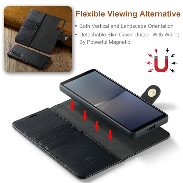 DG.MING for Sony Xperia 10 V Avtakbar 2-i-1 Lommebokdeksel Black