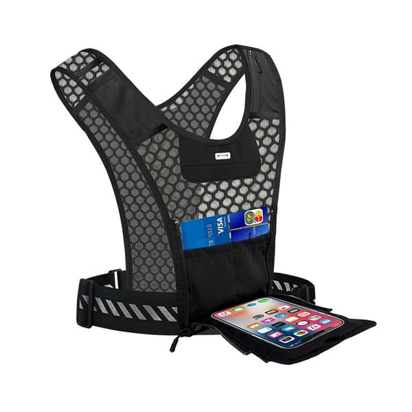 Refleksvest for løping, 3-liters drikkesystem med lomme for berøringsskjerm (til løping og sykling) Black