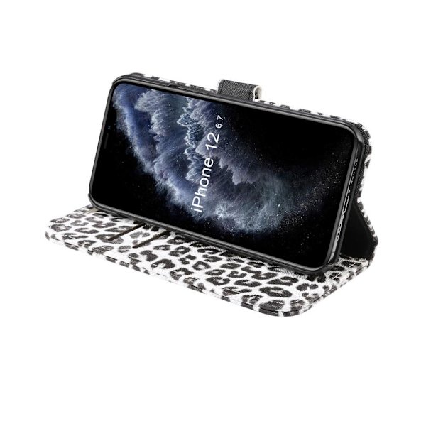 iPhone 12/12 Pro Lommebok - deksel Leopard - Hvit White