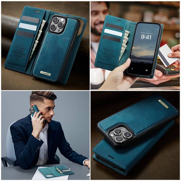 CASEME Til iPhone 15 Pro Pungcover Magnetisk Aftagelig RFID Beskyttelse Blue