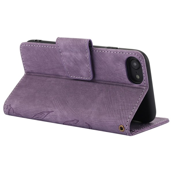 För iPhone 16e Fodral Fjäril Blomma Reptåligt Telefonfodral Lila