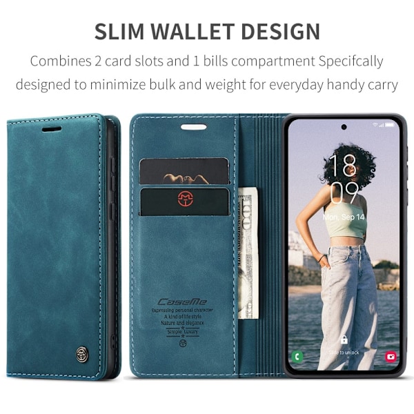 CASEME Retro Lompakkokotelo Samsung Galaxy A56 Blue