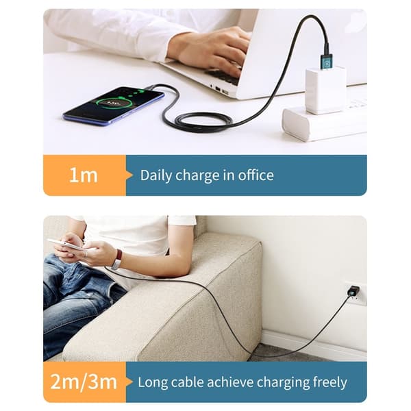 KUULAA 2m 3A Magnetisk Kabel USB-C / iP (5-14) / Micro USB 3-i-1 Opladning + Data Black