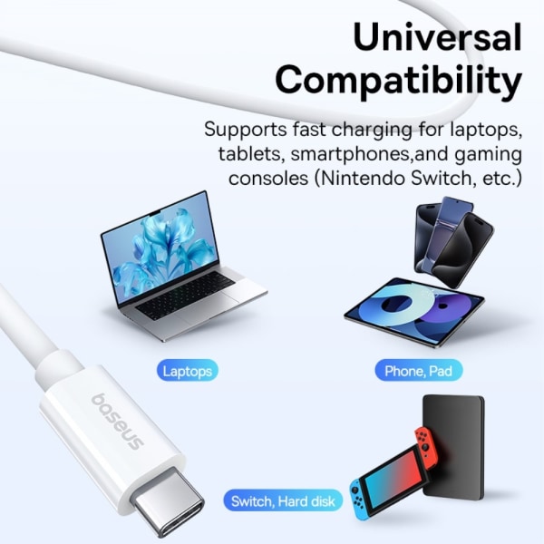 BASEUS Superior 1M Snabbladdning Kabel 240W USB-C till USB-C Vit