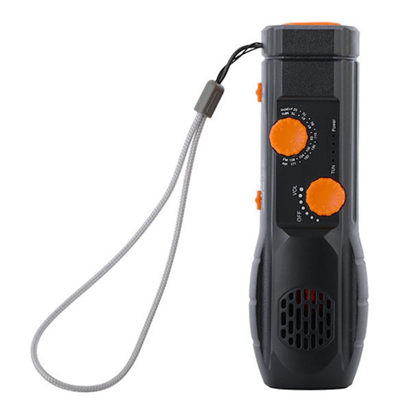 Handvev AM / FM Radio LED Ficklampa 1200mAh Emergency Power Bank Svart