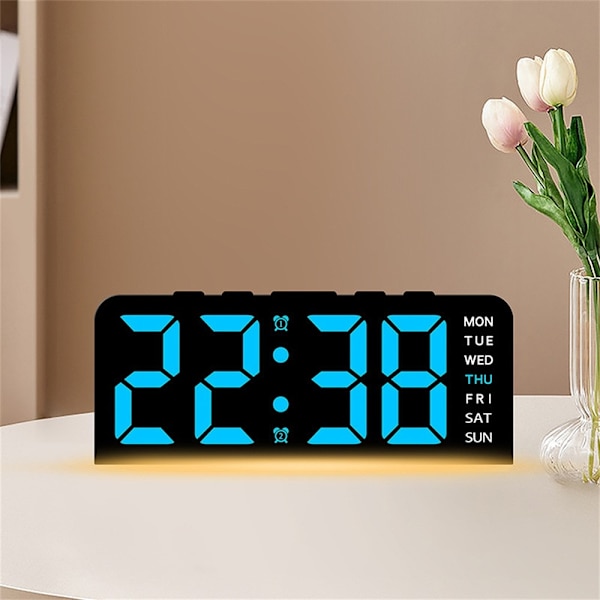 LED-klocka Digital Väckarklocka Stor Display Datum Temperatur Väckarklocka - Vit / Rosa Ljus Rosa