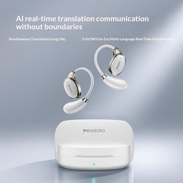 YESIDO Oversettelsesheadset – Bluetooth AI-oversettelse (Open-Ear) – Hvitt White