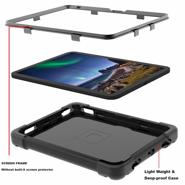 Til iPad 10.9 (2022) 360-graders rotationsstativ-tabletcover Anti-faldbeskyttelse Black