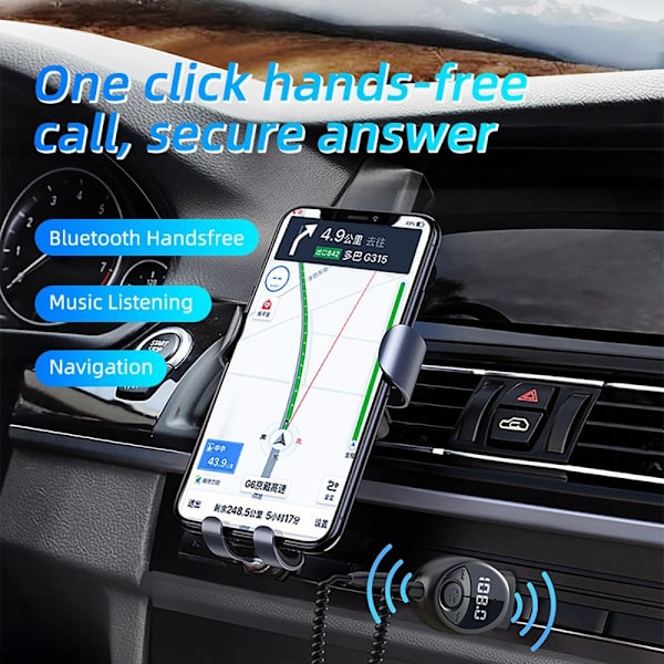W8 Bilstereoadapter Bluetooth-kompatibel mottaker FM-sender med teleskopkabel Black