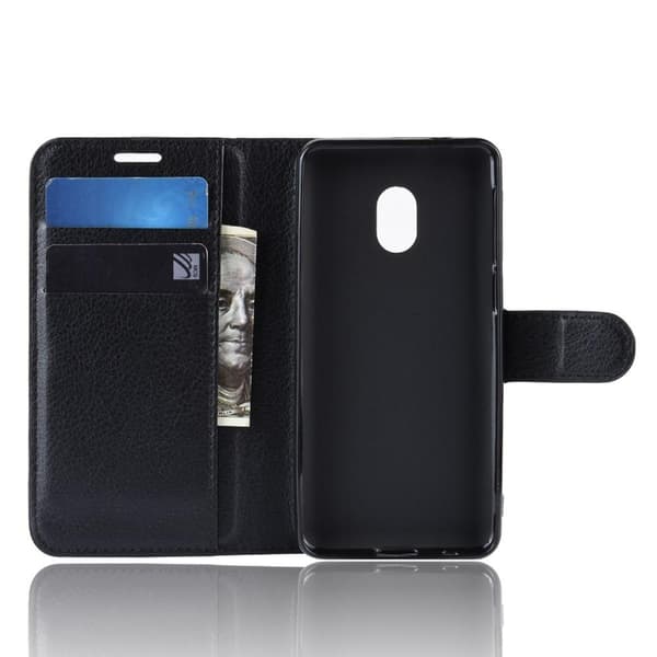 Litch Skin PU Walle Case hvid stativ til Alcatel 1C 2019 - Sort Black