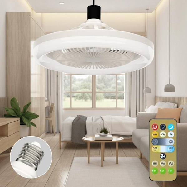Loftsventilator E27 Roterbar mini blæser lampe fjernbetjening White